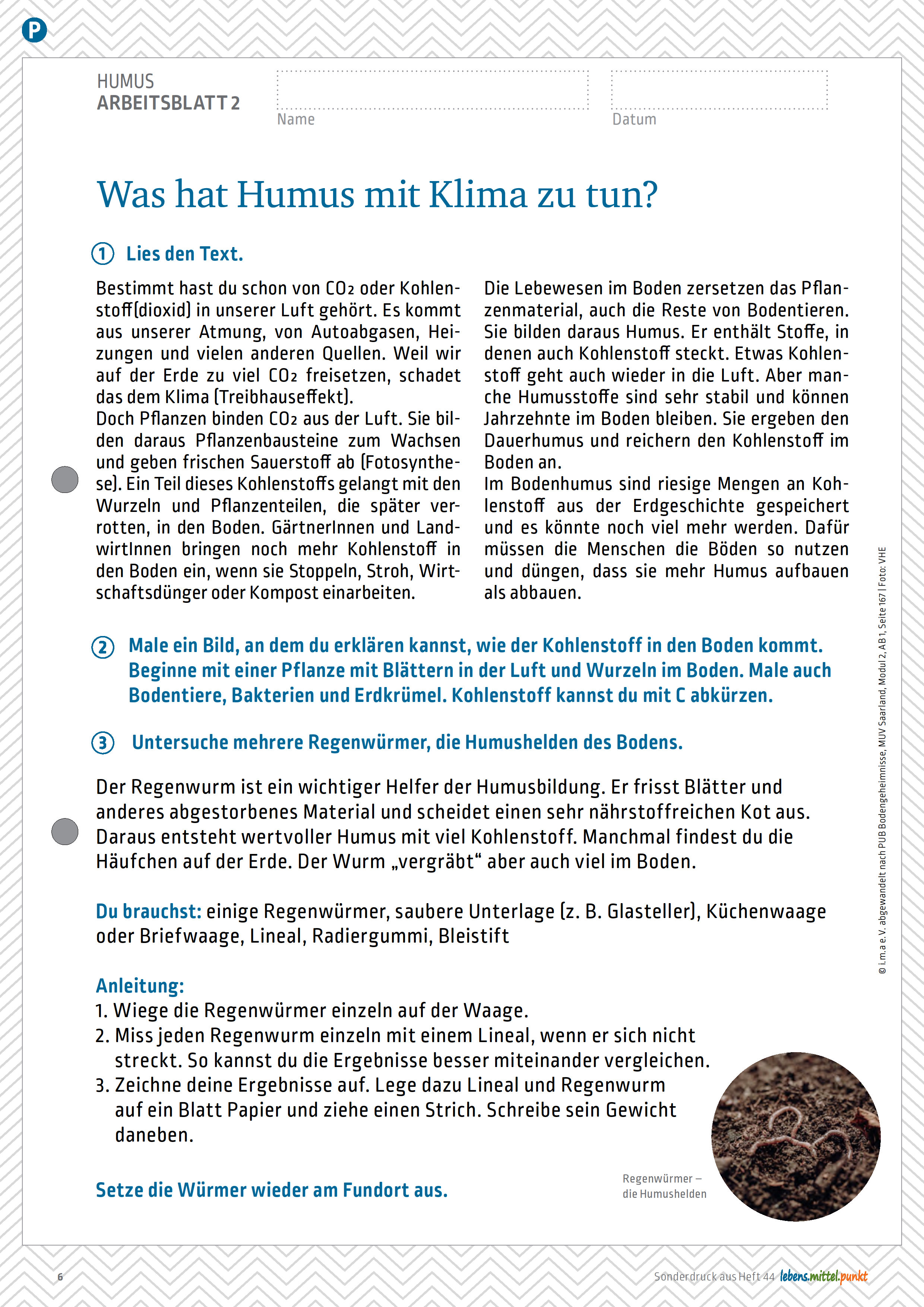 i.m.a Lehrermagazin - Humus - schwarzes Gold im Boden