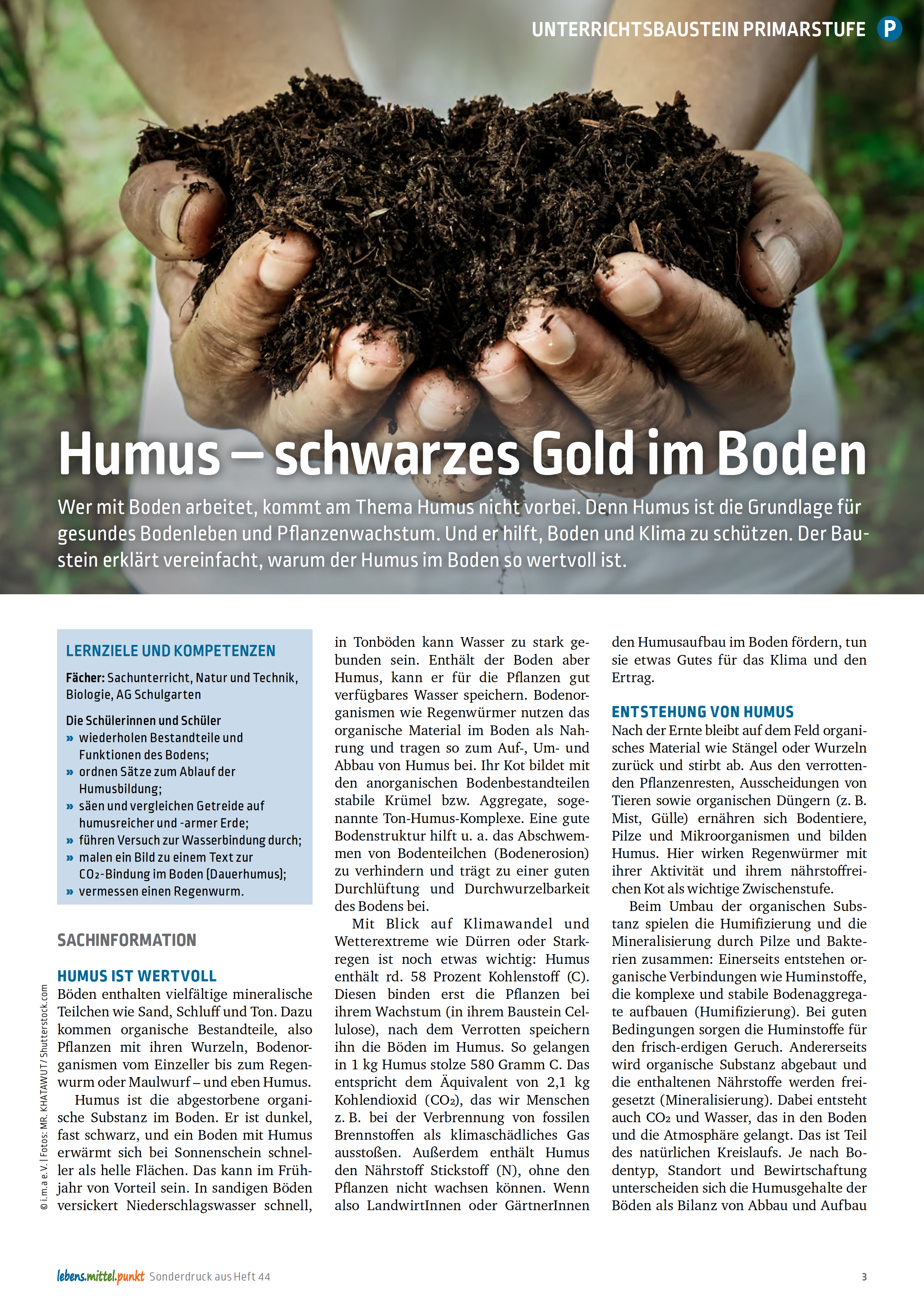 i.m.a Lehrermagazin - Humus - schwarzes Gold im Boden