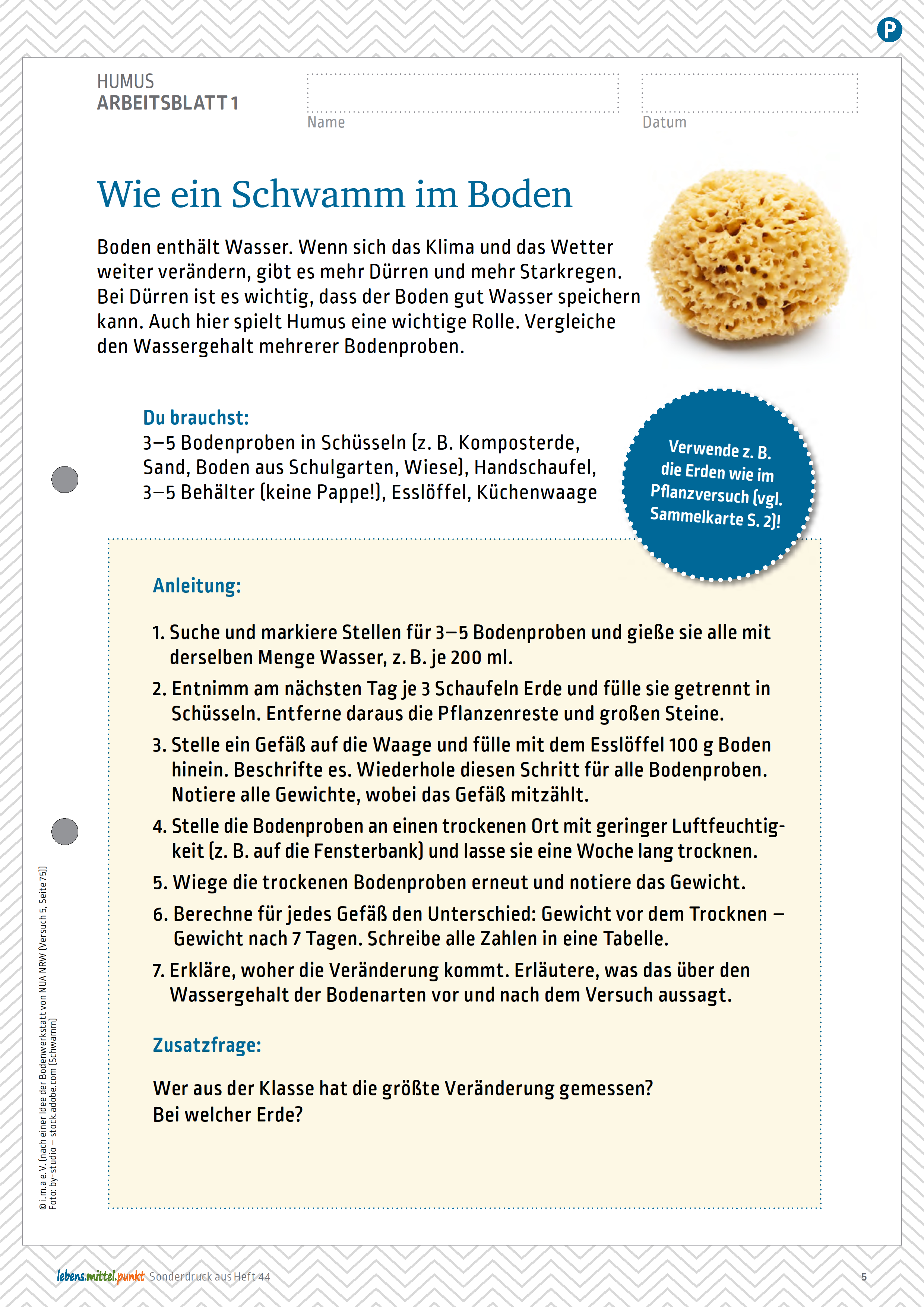 i.m.a Lehrermagazin - Humus - schwarzes Gold im Boden